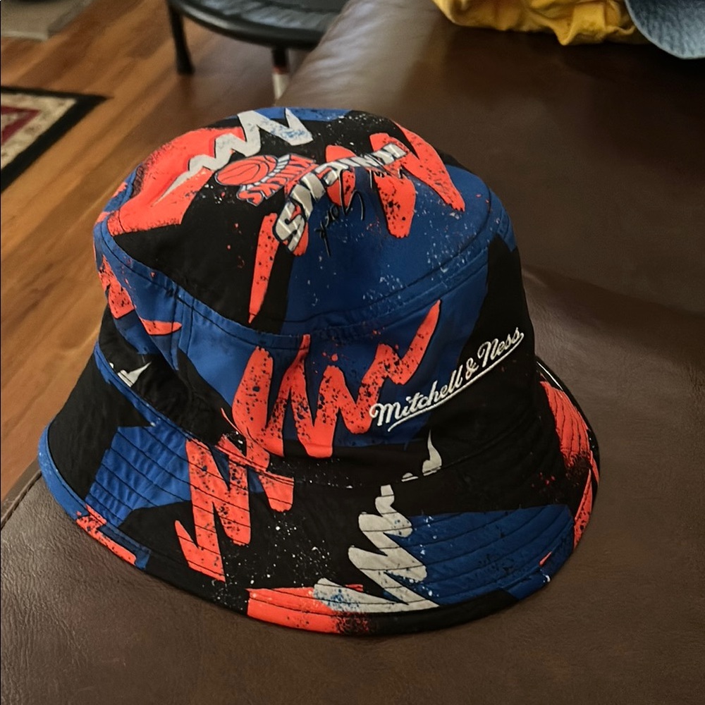 Mitchell & Ness Reversible NY Knicks Bucket Hat - Black, Blue, and Red
